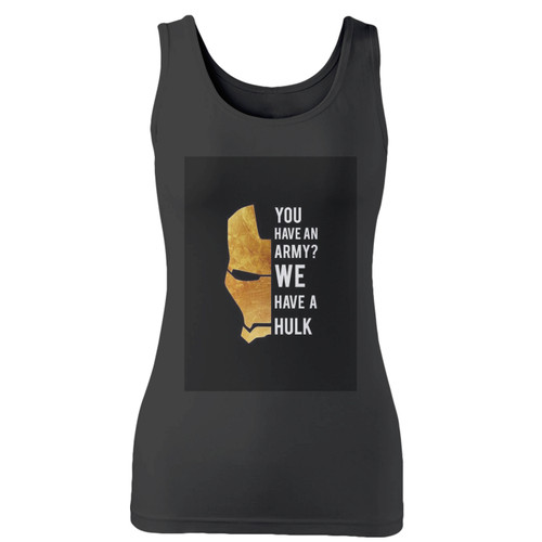 High quality print of this slim fit iron man avengers quote women tank top will turn heads. And bystanders won't be disappointed - the racerback cut looks good one any woman's shoulders.