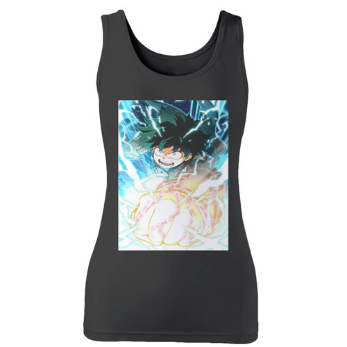 High quality print of this slim fit izuku midoriya art women tank top will turn heads. And bystanders won't be disappointed - the racerback cut looks good one any woman's shoulders.