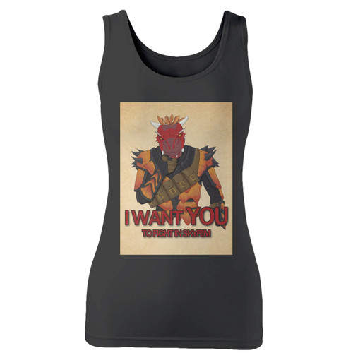 High quality print of this slim fit i want you to fight in skyrim women tank top will turn heads. And bystanders won't be disappointed - the racerback cut looks good one any woman's shoulders.