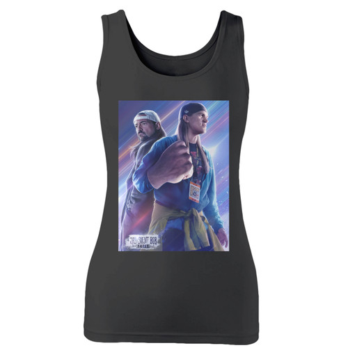 High quality print of this slim fit jay and silent bob reboot 1 women tank top will turn heads. And bystanders won't be disappointed - the racerback cut looks good one any woman's shoulders.