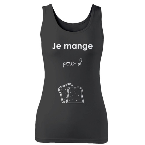 High quality print of this slim fit je mange pour 2 women tank top will turn heads. And bystanders won't be disappointed - the racerback cut looks good one any woman's shoulders.