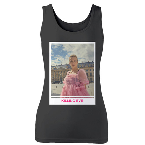 High quality print of this slim fit killing eve women tank top will turn heads. And bystanders won't be disappointed - the racerback cut looks good one any woman's shoulders.