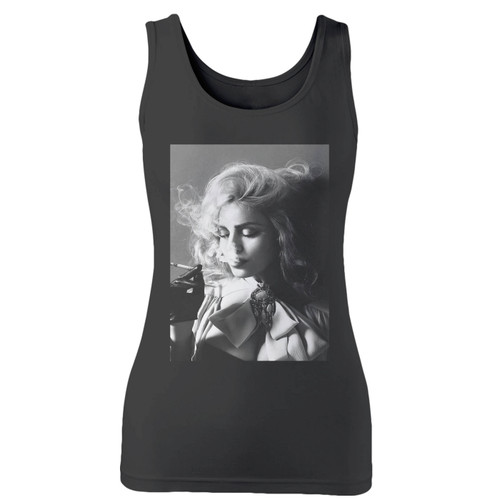 High quality print of this slim fit madonna smoking music women tank top will turn heads. And bystanders won't be disappointed - the racerback cut looks good one any woman's shoulders.