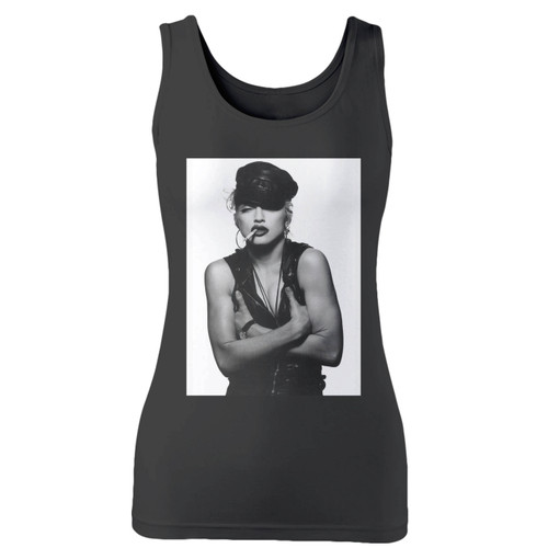 High quality print of this slim fit madonna smoking women tank top will turn heads. And bystanders won't be disappointed - the racerback cut looks good one any woman's shoulders.