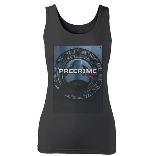 High quality print of this slim fit minority report movie women tank top will turn heads. And bystanders won't be disappointed - the racerback cut looks good one any woman's shoulders.
