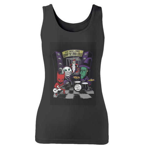 High quality print of this slim fit party kidnap the sandy claws women tank top will turn heads. And bystanders won't be disappointed - the racerback cut looks good one any woman's shoulders.