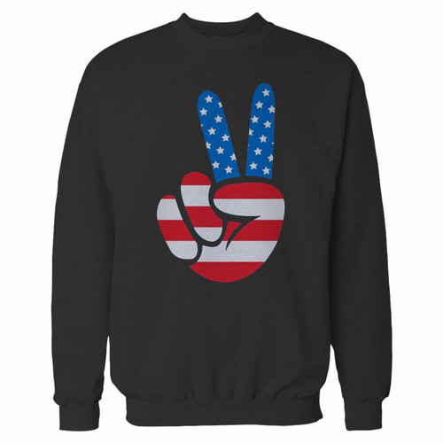 Your american flag peace sign 4th of july crewneck sweatshirt just got an update. This super comfortable and lighter weight crewneck will become your favorite go-to sweatshirt. The cozy spandex cuffs and waistband make this pill-resistant sweatshirt a fan favorite.And your group will look and feel their best in this premium ringspun cotton crew.