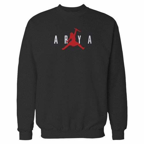 Your arya stark night king slayer game of thrones crewneck sweatshirt just got an update. This super comfortable and lighter weight crewneck will become your favorite go-to sweatshirt. The cozy spandex cuffs and waistband make this pill-resistant sweatshirt a fan favorite.And your group will look and feel their best in this premium ringspun cotton crew.