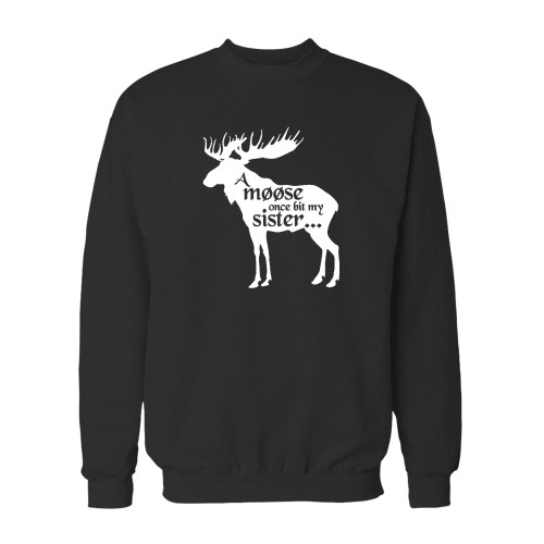 Your a moose once bit my sister crewneck sweatshirt just got an update. This super comfortable and lighter weight crewneck will become your favorite go-to sweatshirt. The cozy spandex cuffs and waistband make this pill-resistant sweatshirt a fan favorite.And your group will look and feel their best in this premium ringspun cotton crew.