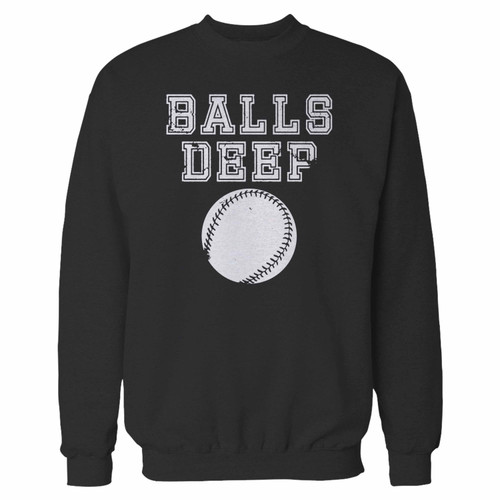 Your balls deep funny baseball team crewneck sweatshirt just got an update. This super comfortable and lighter weight crewneck will become your favorite go-to sweatshirt. The cozy spandex cuffs and waistband make this pill-resistant sweatshirt a fan favorite.And your group will look and feel their best in this premium ringspun cotton crew.