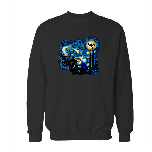 Your bat starry night art crewneck sweatshirt just got an update. This super comfortable and lighter weight crewneck will become your favorite go-to sweatshirt. The cozy spandex cuffs and waistband make this pill-resistant sweatshirt a fan favorite.And your group will look and feel their best in this premium ringspun cotton crew.