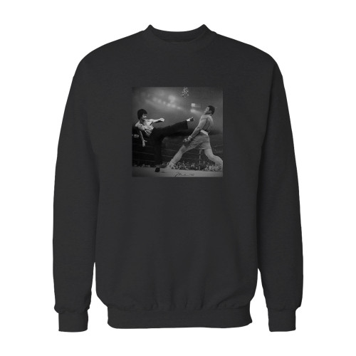 Your bruce lee vs ali the boxing legend crewneck sweatshirt just got an update. This super comfortable and lighter weight crewneck will become your favorite go-to sweatshirt. The cozy spandex cuffs and waistband make this pill-resistant sweatshirt a fan favorite.And your group will look and feel their best in this premium ringspun cotton crew.