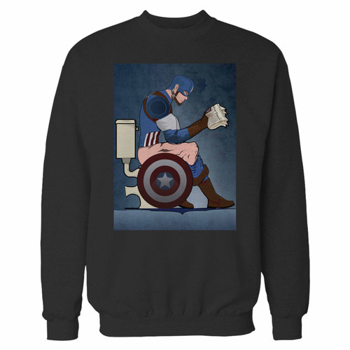 Your captain america toilet crewneck sweatshirt just got an update. This super comfortable and lighter weight crewneck will become your favorite go-to sweatshirt. The cozy spandex cuffs and waistband make this pill-resistant sweatshirt a fan favorite.And your group will look and feel their best in this premium ringspun cotton crew.
