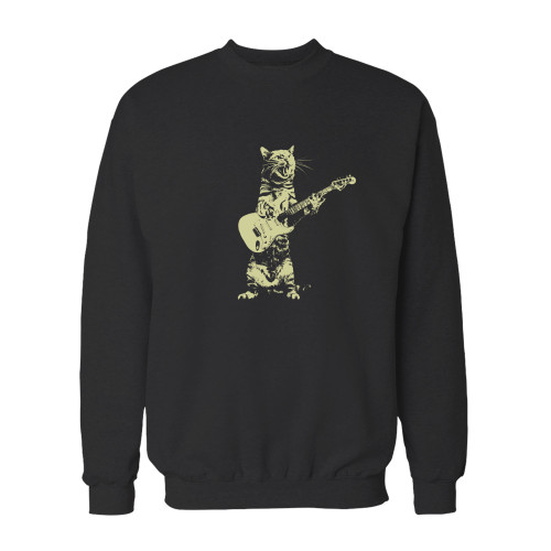 Your cat playing guitar crewneck sweatshirt just got an update. This super comfortable and lighter weight crewneck will become your favorite go-to sweatshirt. The cozy spandex cuffs and waistband make this pill-resistant sweatshirt a fan favorite.And your group will look and feel their best in this premium ringspun cotton crew.
