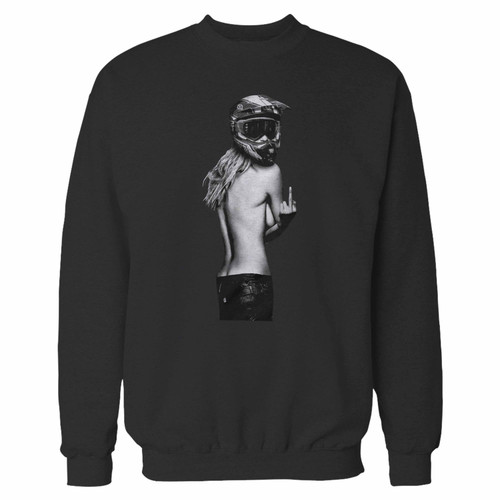 Your cool girl with helmet black motorcycle crewneck sweatshirt just got an update. This super comfortable and lighter weight crewneck will become your favorite go-to sweatshirt. The cozy spandex cuffs and waistband make this pill-resistant sweatshirt a fan favorite.And your group will look and feel their best in this premium ringspun cotton crew.