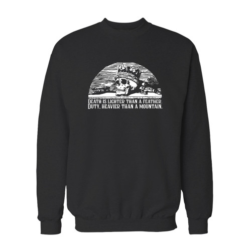 Your death is lighter than a feather crewneck sweatshirt just got an update. This super comfortable and lighter weight crewneck will become your favorite go-to sweatshirt. The cozy spandex cuffs and waistband make this pill-resistant sweatshirt a fan favorite.And your group will look and feel their best in this premium ringspun cotton crew.