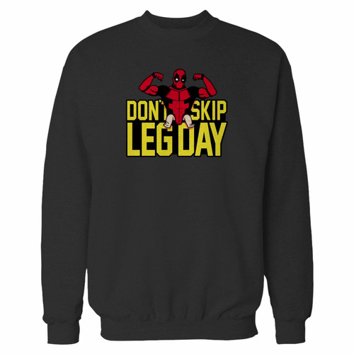 Your dont skip leg day deadpool crewneck sweatshirt just got an update. This super comfortable and lighter weight crewneck will become your favorite go-to sweatshirt. The cozy spandex cuffs and waistband make this pill-resistant sweatshirt a fan favorite.And your group will look and feel their best in this premium ringspun cotton crew.