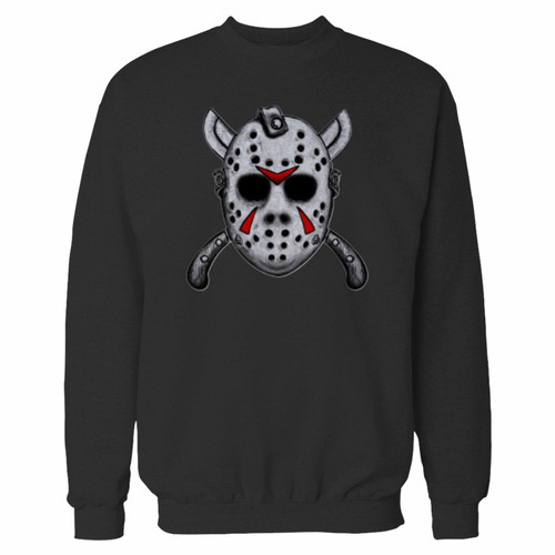 Your friday the thirteenth jason mask crewneck sweatshirt just got an update. This super comfortable and lighter weight crewneck will become your favorite go-to sweatshirt. The cozy spandex cuffs and waistband make this pill-resistant sweatshirt a fan favorite.And your group will look and feel their best in this premium ringspun cotton crew.