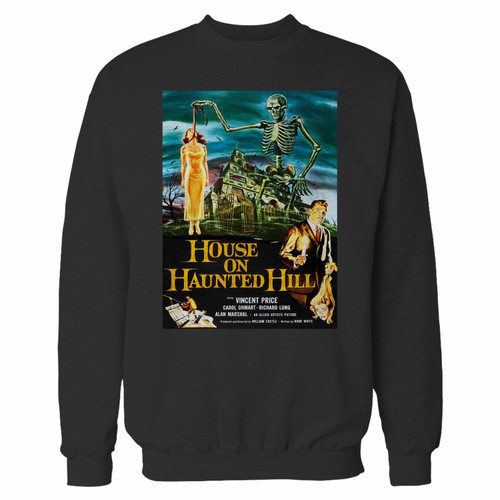 Your house on haunted hill horror movie crewneck sweatshirt just got an update. This super comfortable and lighter weight crewneck will become your favorite go-to sweatshirt. The cozy spandex cuffs and waistband make this pill-resistant sweatshirt a fan favorite.And your group will look and feel their best in this premium ringspun cotton crew.
