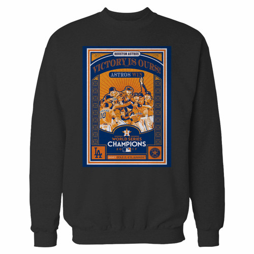 Your houston astros victory is ours crewneck sweatshirt just got an update. This super comfortable and lighter weight crewneck will become your favorite go-to sweatshirt. The cozy spandex cuffs and waistband make this pill-resistant sweatshirt a fan favorite.And your group will look and feel their best in this premium ringspun cotton crew.