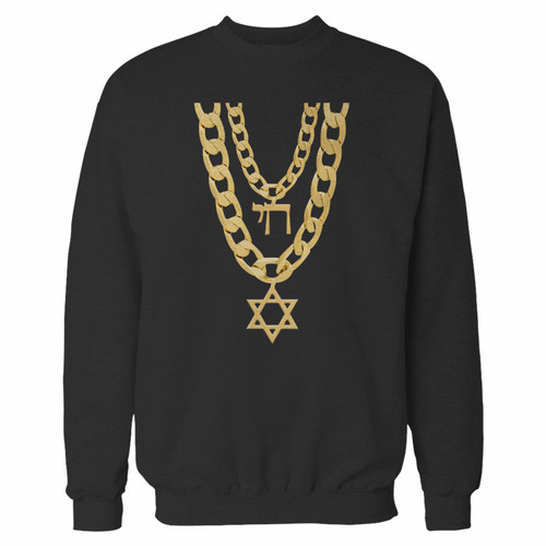 Your jew chai bling chain hanukkah crewneck sweatshirt just got an update. This super comfortable and lighter weight crewneck will become your favorite go-to sweatshirt. The cozy spandex cuffs and waistband make this pill-resistant sweatshirt a fan favorite.And your group will look and feel their best in this premium ringspun cotton crew.