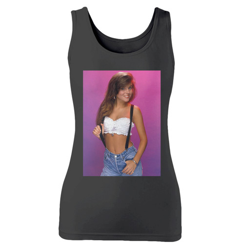 High quality print of this slim fit saved by the bell kelly kapowski women tank top will turn heads. And bystanders won't be disappointed - the racerback cut looks good one any woman's shoulders.
