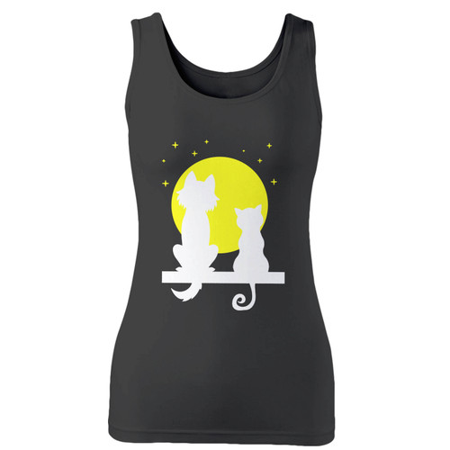 High quality print of this slim fit dog and cat moon women tank top will turn heads. And bystanders won't be disappointed - the racerback cut looks good one any woman's shoulders.