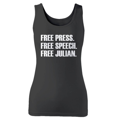 High quality print of this slim fit free press free speech free julian women tank top will turn heads. And bystanders won't be disappointed - the racerback cut looks good one any woman's shoulders.