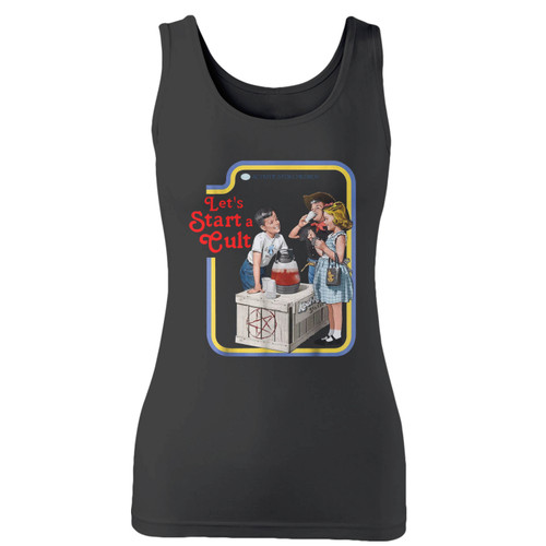 High quality print of this slim fit lets start a cult women tank top will turn heads. And bystanders won't be disappointed - the racerback cut looks good one any woman's shoulders.