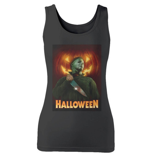 High quality print of this slim fit michael myers halloween movies women tank top will turn heads. And bystanders won't be disappointed - the racerback cut looks good one any woman's shoulders.