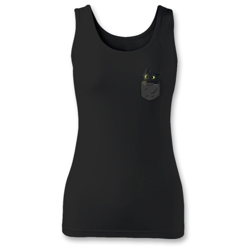 High quality print of this slim fit pocket toothless women tank top will turn heads. And bystanders won't be disappointed - the racerback cut looks good one any woman's shoulders.