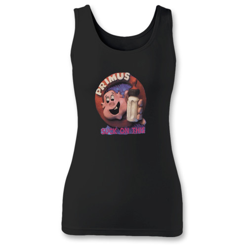 High quality print of this slim fit primus suck on this women tank top will turn heads. And bystanders won't be disappointed - the racerback cut looks good one any woman's shoulders.