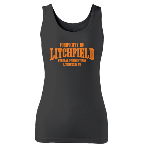 High quality print of this slim fit property of litchfield vectorized women tank top will turn heads. And bystanders won't be disappointed - the racerback cut looks good one any woman's shoulders.