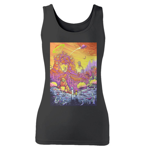 High quality print of this slim fit rick and morty in the alien eyes planetarium women tank top will turn heads. And bystanders won't be disappointed - the racerback cut looks good one any woman's shoulders.