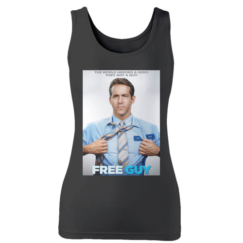High quality print of this slim fit ryan reynolds free guy women tank top will turn heads. And bystanders won't be disappointed - the racerback cut looks good one any woman's shoulders.