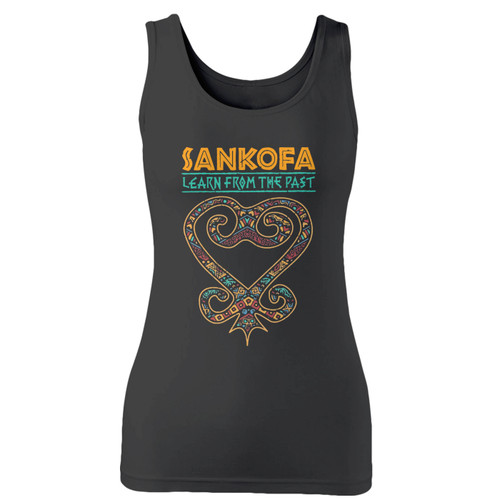 High quality print of this slim fit sankofa african heart symbol women tank top will turn heads. And bystanders won't be disappointed - the racerback cut looks good one any woman's shoulders.