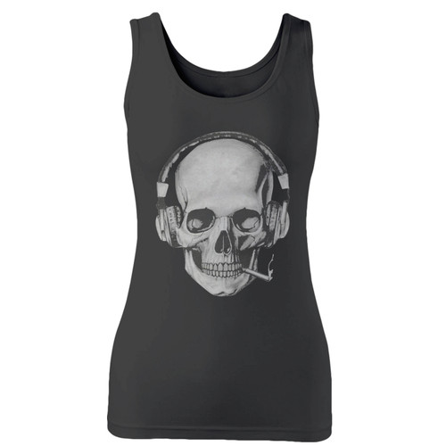 High quality print of this slim fit smoking skull dj headphones music women tank top will turn heads. And bystanders won't be disappointed - the racerback cut looks good one any woman's shoulders.