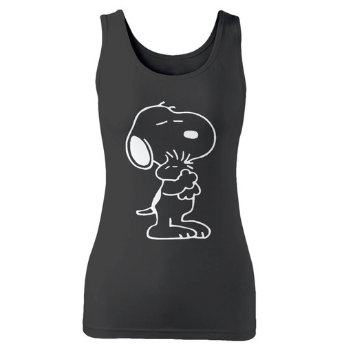 High quality print of this slim fit snoopy dog peanuts charlie brown hug women tank top will turn heads. And bystanders won't be disappointed - the racerback cut looks good one any woman's shoulders.