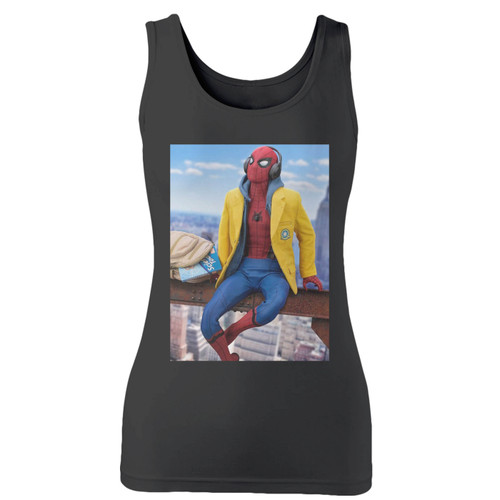 High quality print of this slim fit spider man listening to music women tank top will turn heads. And bystanders won't be disappointed - the racerback cut looks good one any woman's shoulders.