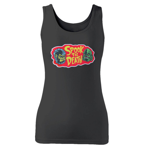 High quality print of this slim fit spook til death women tank top will turn heads. And bystanders won't be disappointed - the racerback cut looks good one any woman's shoulders.