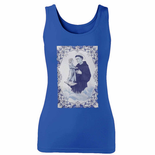 High quality print of this slim fit st. anthony patron of lost things women tank top will turn heads. And bystanders won't be disappointed - the racerback cut looks good one any woman's shoulders.