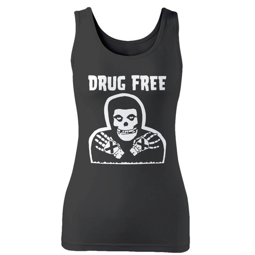 High quality print of this slim fit straight edge drug free horror movie emo skull women tank top will turn heads. And bystanders won't be disappointed - the racerback cut looks good one any woman's shoulders.