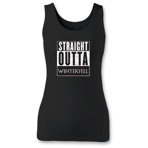 High quality print of this slim fit straight outta winterfell women tank top will turn heads. And bystanders won't be disappointed - the racerback cut looks good one any woman's shoulders.