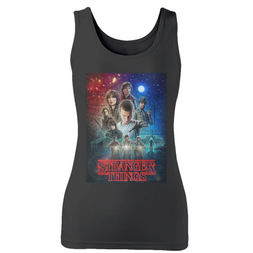 High quality print of this slim fit stranger things tv series cover inspired women tank top will turn heads. And bystanders won't be disappointed - the racerback cut looks good one any woman's shoulders.