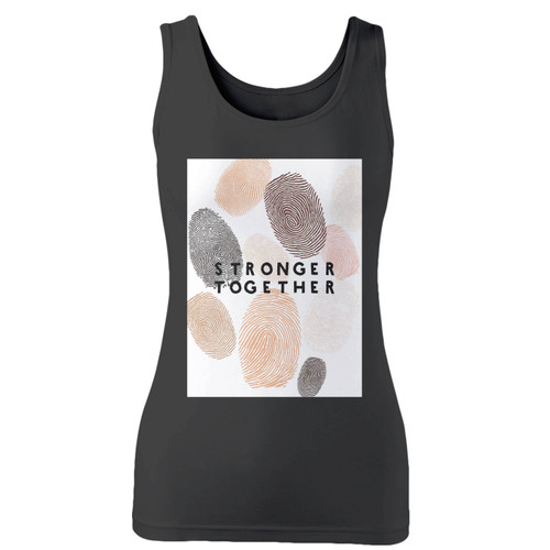 High quality print of this slim fit stronger together women tank top will turn heads. And bystanders won't be disappointed - the racerback cut looks good one any woman's shoulders.