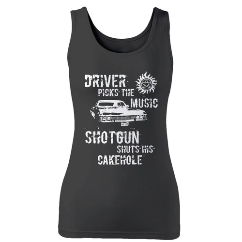 High quality print of this slim fit supernatural driver picks the music women tank top will turn heads. And bystanders won't be disappointed - the racerback cut looks good one any woman's shoulders.