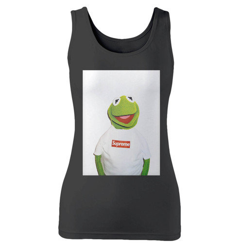 High quality print of this slim fit supreme kermit women tank top will turn heads. And bystanders won't be disappointed - the racerback cut looks good one any woman's shoulders.