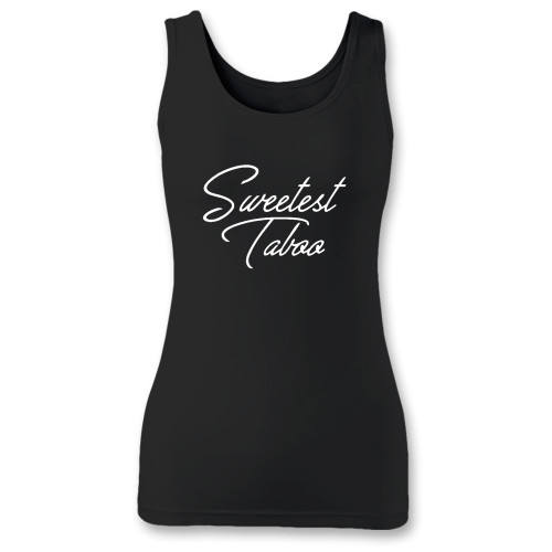 High quality print of this slim fit sweetest taboo women tank top will turn heads. And bystanders won't be disappointed - the racerback cut looks good one any woman's shoulders.