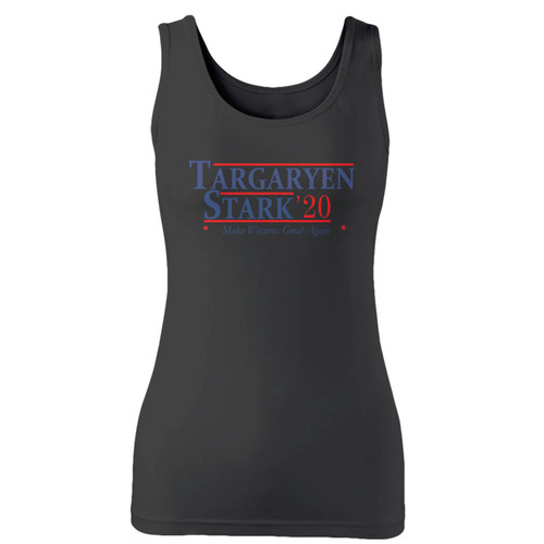 High quality print of this slim fit targaryen stark '20 game of thrones inspired women tank top will turn heads. And bystanders won't be disappointed - the racerback cut looks good one any woman's shoulders.