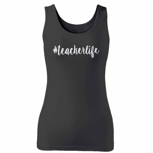High quality print of this slim fit teacher life 1 women tank top will turn heads. And bystanders won't be disappointed - the racerback cut looks good one any woman's shoulders.